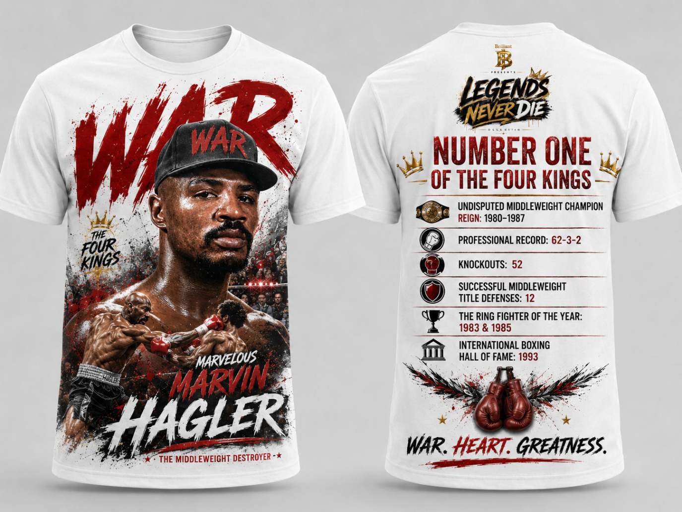 Marvelous Marvin Hagler Legends Never Die tribute shirt design