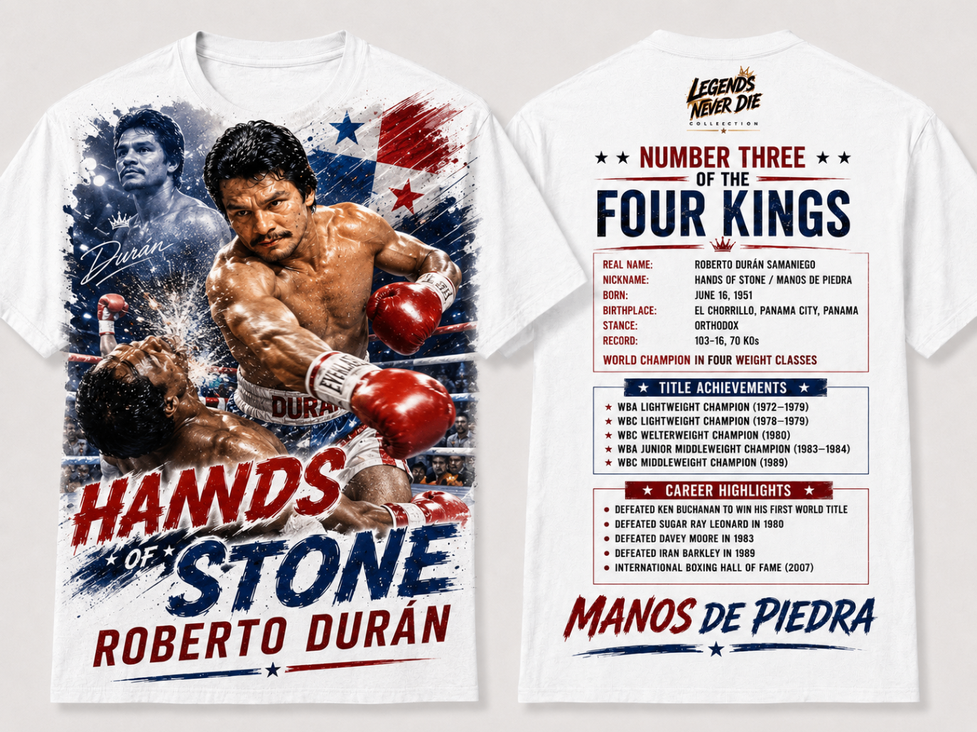 Roberto Durán Legends Never Die tribute shirt design